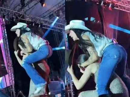 Ana Castela cai e puxa prefeita em show