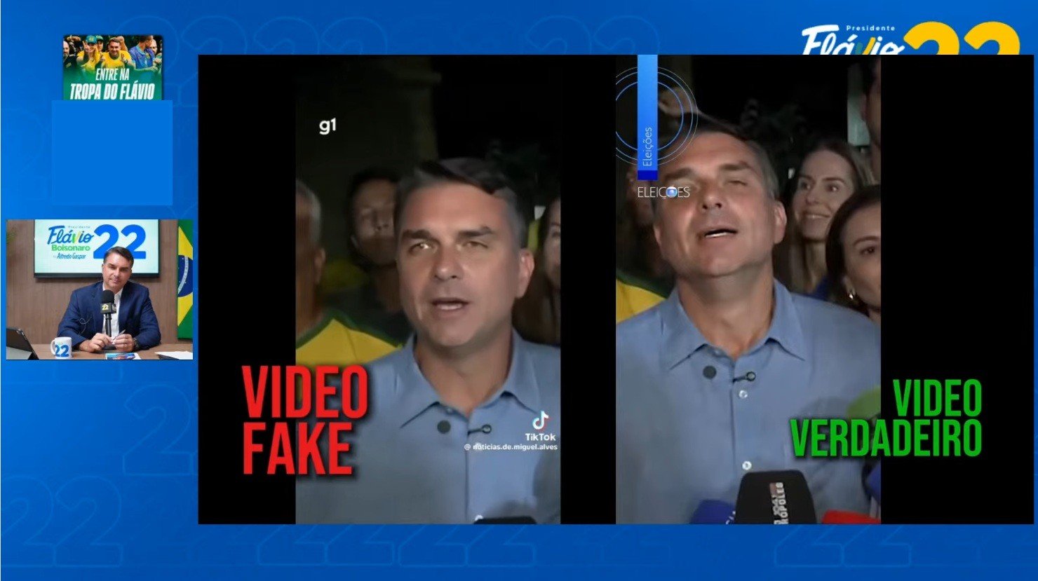 Em live, Flávio Bolsonaro mostra vídeos feitos com deepfake de seu rosto e ataca o PT