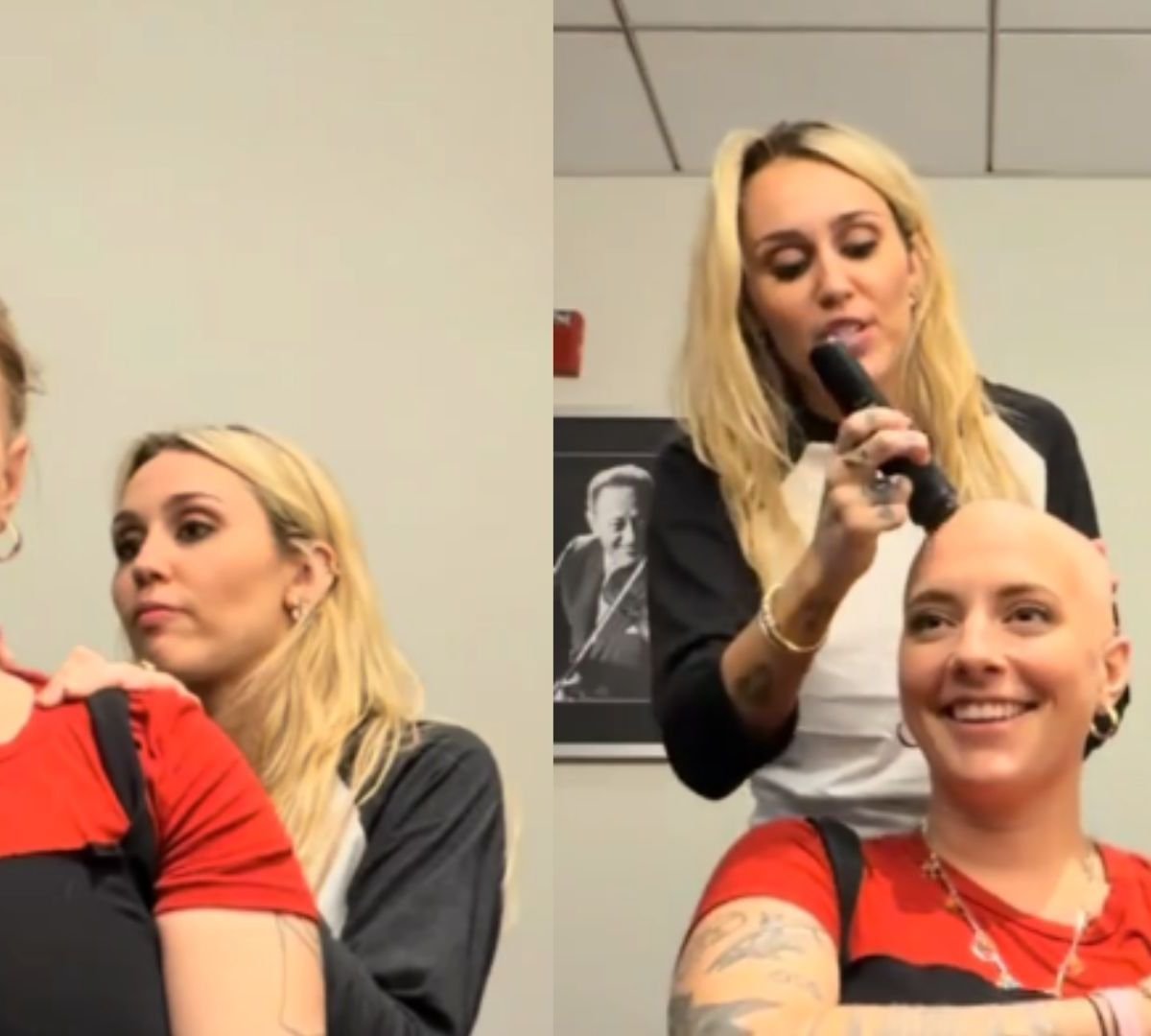 Miley Cyrus raspa o cabelo de fã que enfrenta tratamento contra o câncer • TikTok/Cash Jacobs