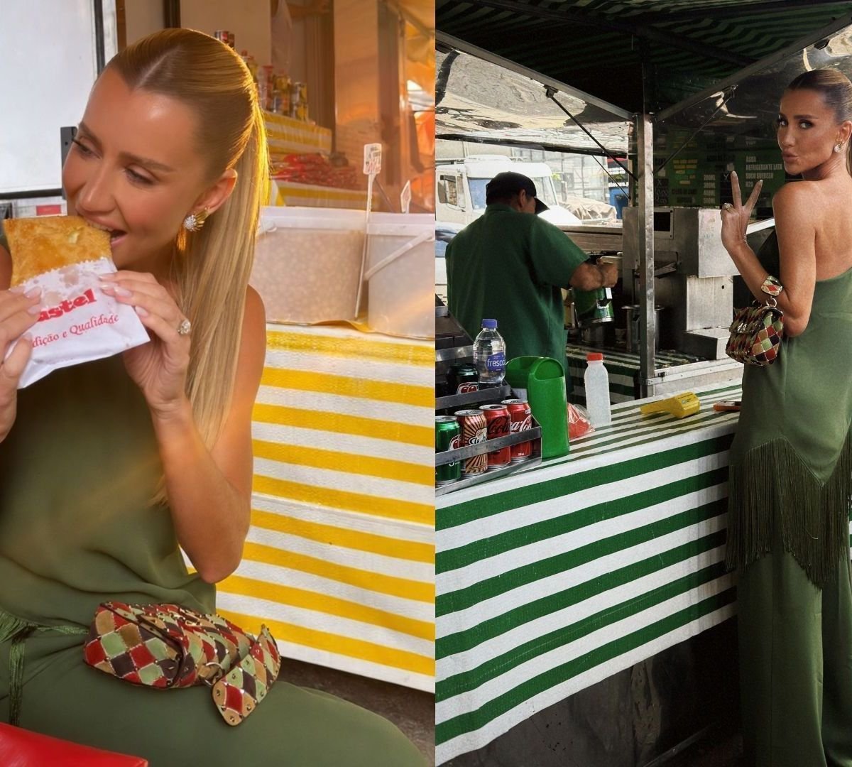 Ana Paula Silbert comendo pastel na feira • Instagram/Ana Paula Siebert
